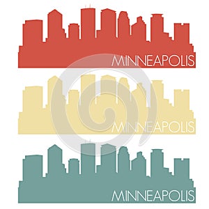 Minneapolis Minnesota Skyline Silhouette City Stamp Vector Color Vintage Set Logo Clip Art Illustration.