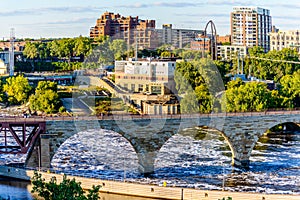 Minneapolis, MN, river and bridge near downtown