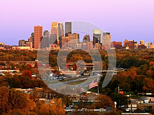 Minneapolis Skyline during Autumn at Sunset from Plymouth, Minnesota