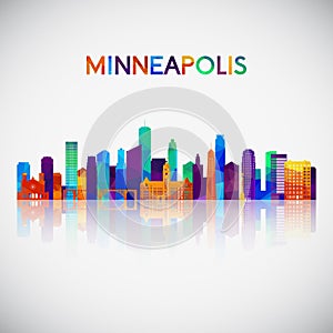 Minneapolis skyline silhouette in colorful geometric style.