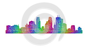 Minneapolis skyline silhouette - multicolor line art