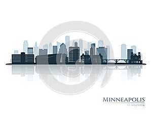 Minneapolis skyline silhouette with reflection.