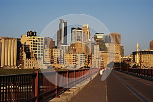 Minneapolis skyline and walkway.