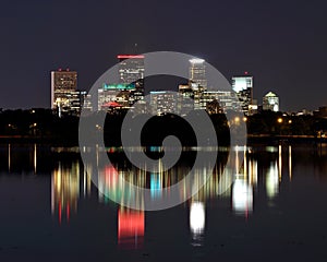 Minneapolis Skyscrapers Reflecting in Lake Calhoun at Night