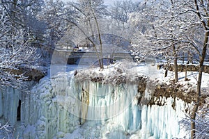 Minnehaha falls, footbridge, winter photo