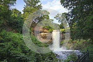 Minnehaha Falls in Minneapolis, Minnesota on a summer morning