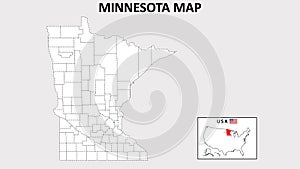 Minnesota Map. State and district map of Minnesota. Political map of Minnesota with outline and black and white design
