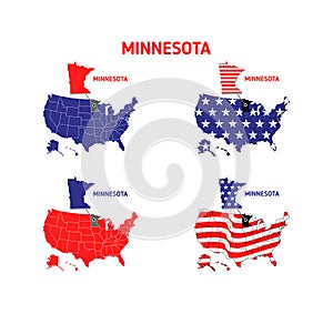 Minnesota map with usa flag design illustration