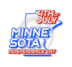 Minnesota state 4th of july independence day with map and USA national color 3D shape of US state Vector Illustration