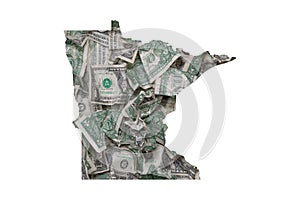 Minnesota State Map Outline with Crumpled Dollars, Government Waste of Money Concept