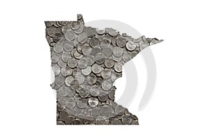 Minnesota State Map Outline and Piles of Shiny United States Nickels, Money Concept