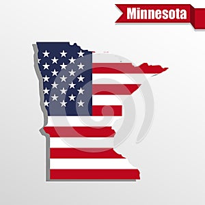 Minnesota State map with US flag inside and ribbon