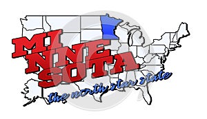Minnesota state. Vector illustration with US minnesota state on american map with lettering. Touristic Greeting Card