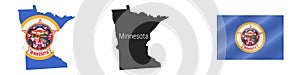 Minnesota US state detailed flag map. Detailed silhouette. Waving flag. Vector illustration
