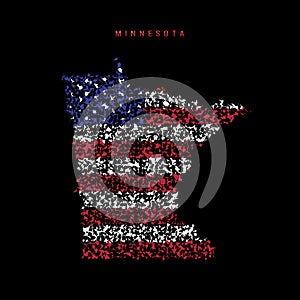 Minnesota US state flag map, chaotic particles pattern in the american flag colors. Vector illustration