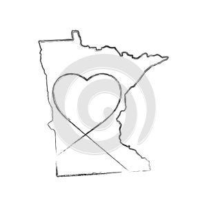 Minnesota US state hand drawn pencil sketch outline map with the handwritten heart shape. Vector illustration