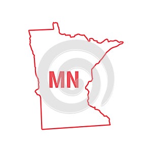 Minnesota US state map red outline border. Vector illustration. Two-letter state abbreviation