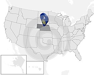Location Map of State Nebraska on map USA. 3d State Nebraska flag map marker location pin. High quality map of  Nebraska.