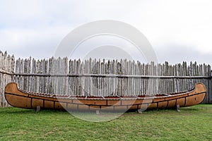 Ojibwe Ojibwa Birch-Bark canoe on display at Grand Portage National Monument