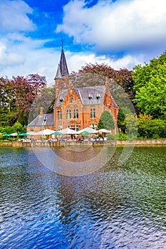 Minnewater Love Lake picturesque castle Bruges Belgium
