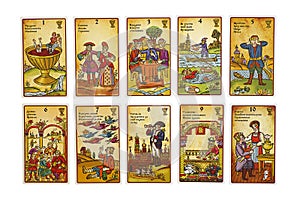 Minor arcana cups suit cards background of Lubok tarot deck