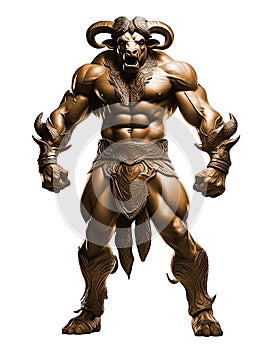 Minotaur the ferocious beast of Greek Mythology. Isolated image. A Statue style.