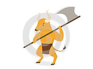 Minotaur with axe polearms in flat vector art photo