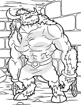 Minotaur fantastic creature on black and white colors. vector illustration