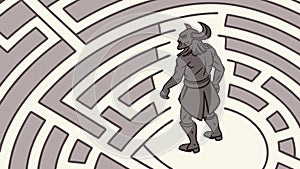 Minotaur in a Labyrinth Maze Vector Illustration, vector design Generative AI
