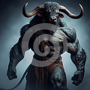 Minotaur. Mythological creature that was half man and half bull photo