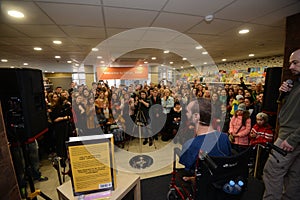 MINSK, BELARUS - APRIL 15, 2016: Famous speaker Nick Vuychich in Minsk. One day reportage