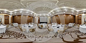 MINSK, BELARUS - AUGUST, 2017: full panorama 360 angle view seamless inside interior of large banquet hall in modern hotel in