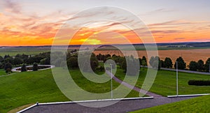 MINSK, BELARUS: Beautiful evening landscape on the fields against the background of sunset, Loshany