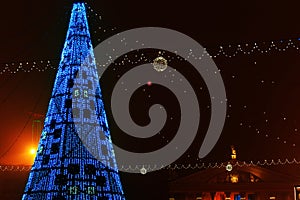 Minsk, Belarus - December 30, 2018: Christmas tree, illuminations and decorations