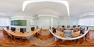 MINSK, BELARUS - JANUARY 2021: hdr 360 panorama interior modern classroom with computers in full spherical equirectangular