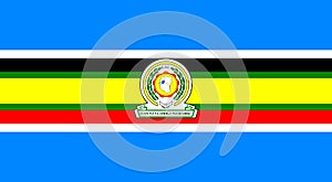 Minsk, Belarus - May, 2021: Flag of East African Community waving in the wind at flagpole on background of blue sky. 3d