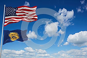 Minsk, Belarus - May, 2021: flag of United States Comptroller of the Currency waving in the wind. USA Departments. Copy space. 3d
