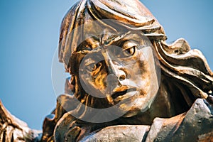 Close up of Statue Of Archangel Michael On Independence Square In Minsk, Belarus