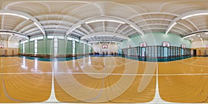 MINSK, BELARUS -  MAY 2021: full seamless spherical hdr panorama 360 degrees angle view in empty gym with gymnasium basketball