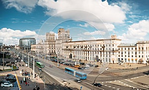 Minsk, Belarus. Two Buildings Towers Symbolizing Gates Of Minsk,