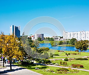 Minsk Downtown View with Svisloch River