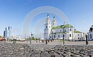 Minsk Famous Landmark. Cathedral Of Holy Spirit In Minsk. Orthodox church of Belarus and symbol of Capital