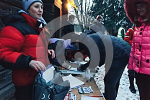 Minsk region Belarus January 27, 2018 Cross-country and cross-country cycling competitions in winter