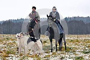 Re-enactment of the traditional hunting with russian wolfhounds