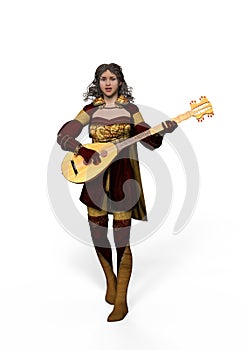 Singing Girl with Lute, 3D Illustration photo