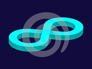 Mint 3D Infinity Symbol on Dark Blue Background. Endless Vector Logo Design. Concept of infinity