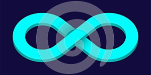 Mint 3D Infinity Symbol on Dark Blue  Background. Endless Vector Logo Design. Concept of infinity for your web site design, logo,