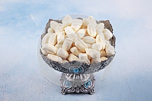 Mint candies. White mint sugar balls texture background. White mint imperials against
