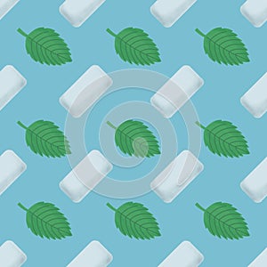 Mint chewing gum, seamless pattern on a blue background