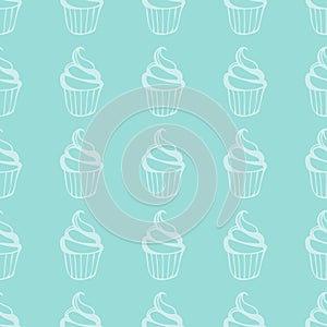 Mint cream cup cake seamless green pattern
